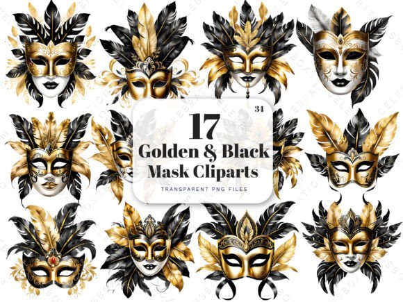 Download Watercolor Golden Black Masquerade PNG - Golden black Collection