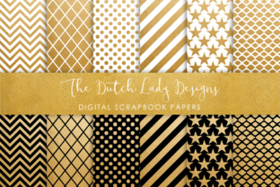Download Digital Scrapbook Paper - Golden, Black & White Geometric Patterns - Premium Resources